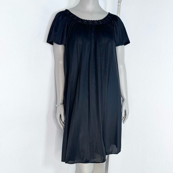 Vintage Babydoll Sheer Black Slip Dress Nightgown Fairy Grunge Coquette Goth - Picture 1 of 7